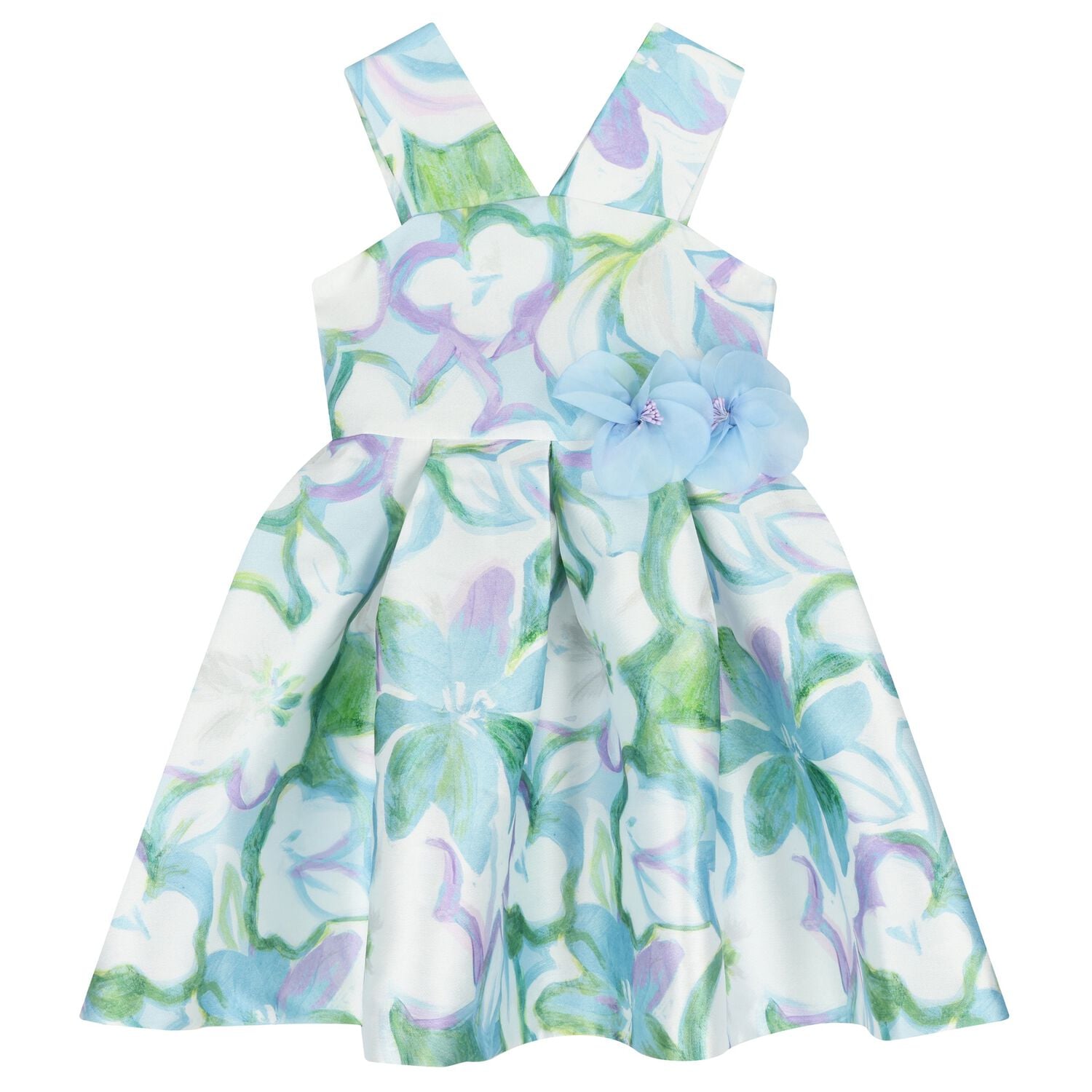 Girls White 3D Flower Dress, 1, hi-res
