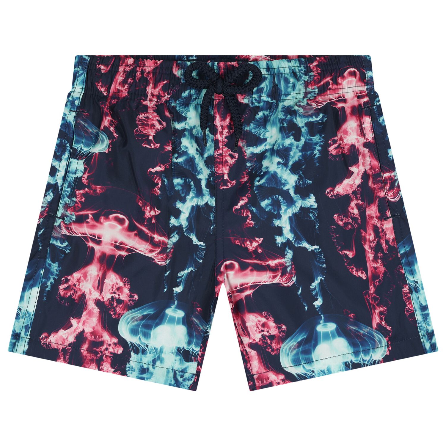 Boys Navy Blue Coral Reef Swim Shorts, 1, hi-res