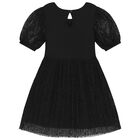 Girls Black Logo Dress, 1, hi-res