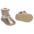 حذاء بنات من الجلد باللون الذهبي , 2, hi-res