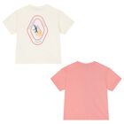 Younger Girls Ivory & Pink Logo T-Shirt ( 2-Pack ), 1, hi-res