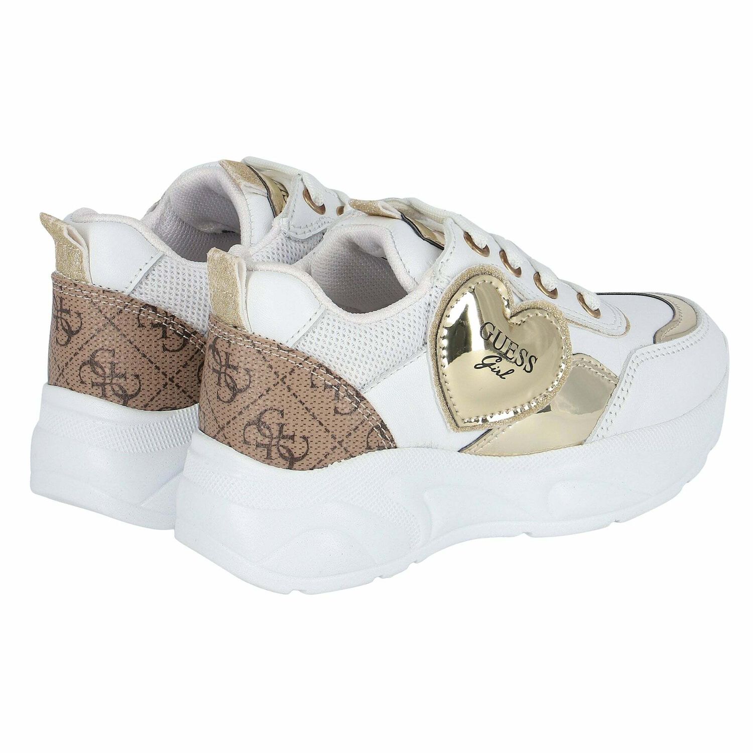 Girls White & Gold Logo Trainers, 1, hi-res