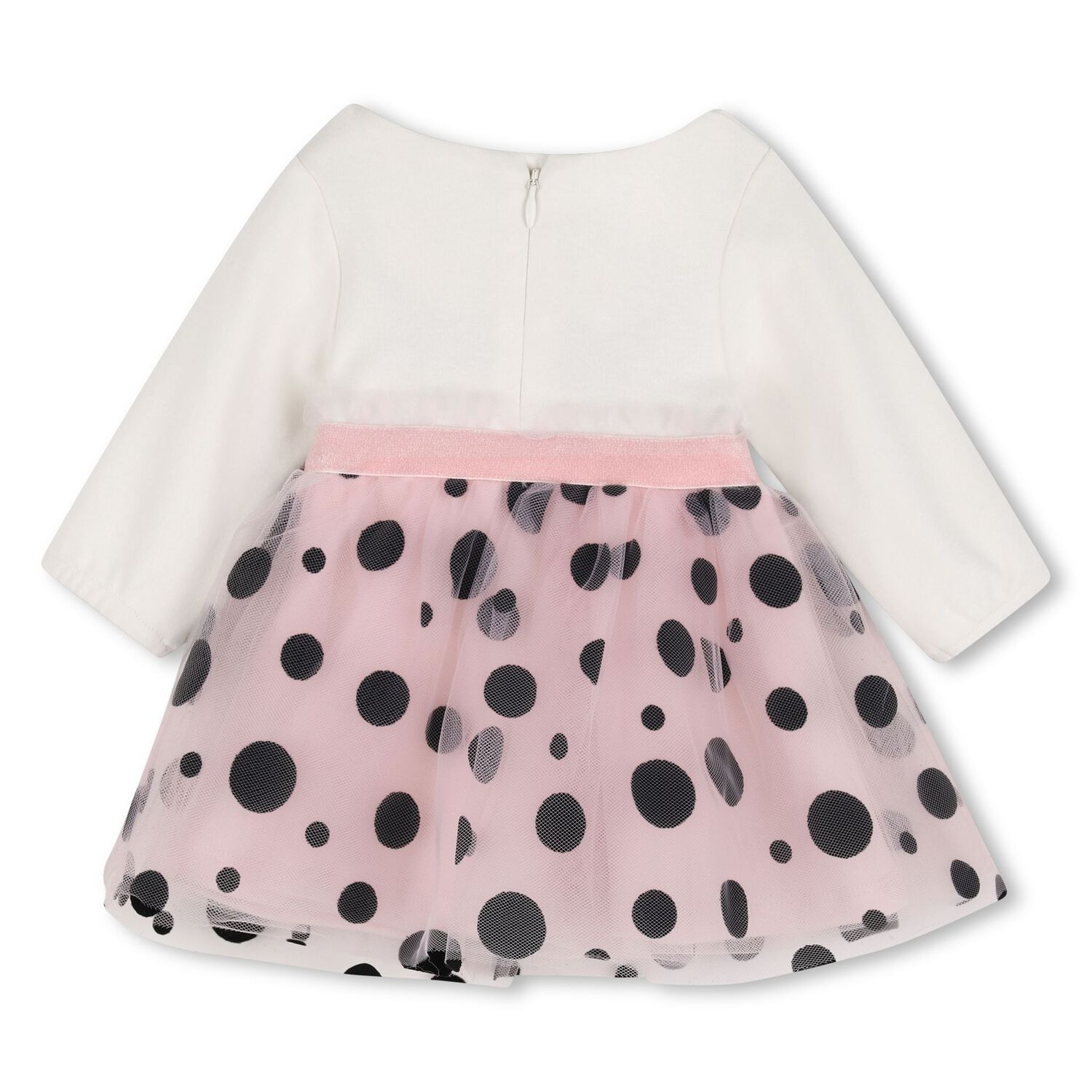 Younger Girls Ivory & Pink Polka Dot Dress, 1, hi-res