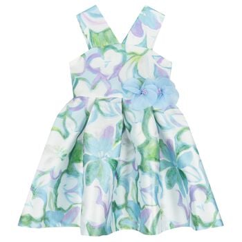 Girls White 3D Flower Dress