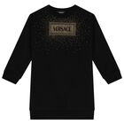 Girls Black & Gold Logo Sweatshirt Dress, 1, hi-res