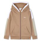 Boys Beige Logo Hooded Zip Up Top, 2, hi-res