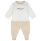 White & Beige Logo Babygrow Gift Set, 1, hi-res