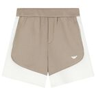 Younger Boys Beige & White Shorts, 1, hi-res