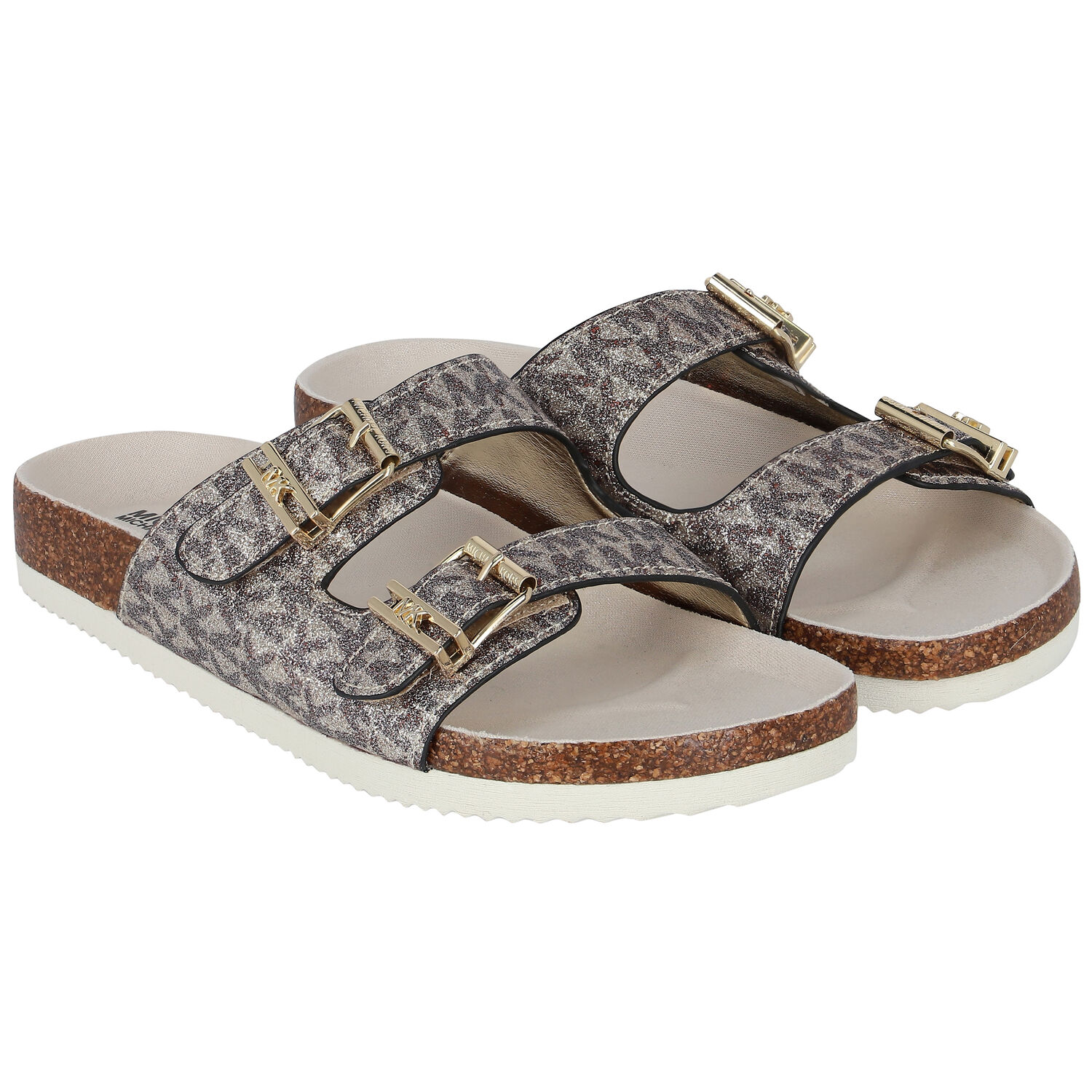 Girls Gold Logo Sandals, 1, hi-res