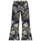Girls Navy Blue Floral Leggings, 1, hi-res