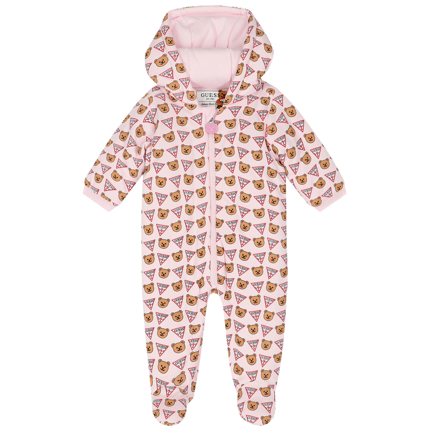 Baby Girls Pink Bear Logo Padded Babygrow, 1, hi-res image number null