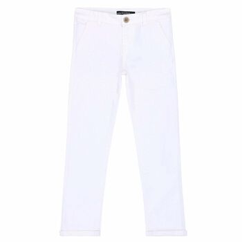 Boys White Cotton Chino Trousers