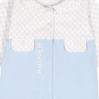 Baby Boys White & Blue Logo Babygrow, 1, hi-res