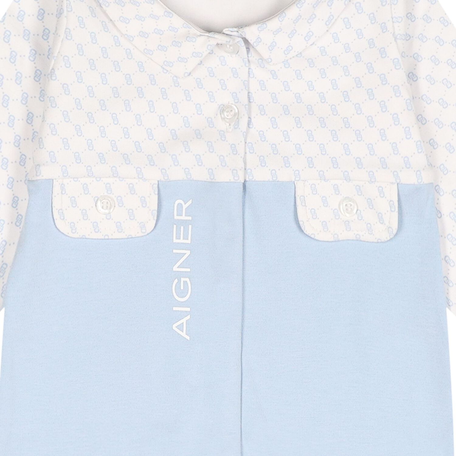 Baby Boys White & Blue Logo Babygrow, 1, hi-res