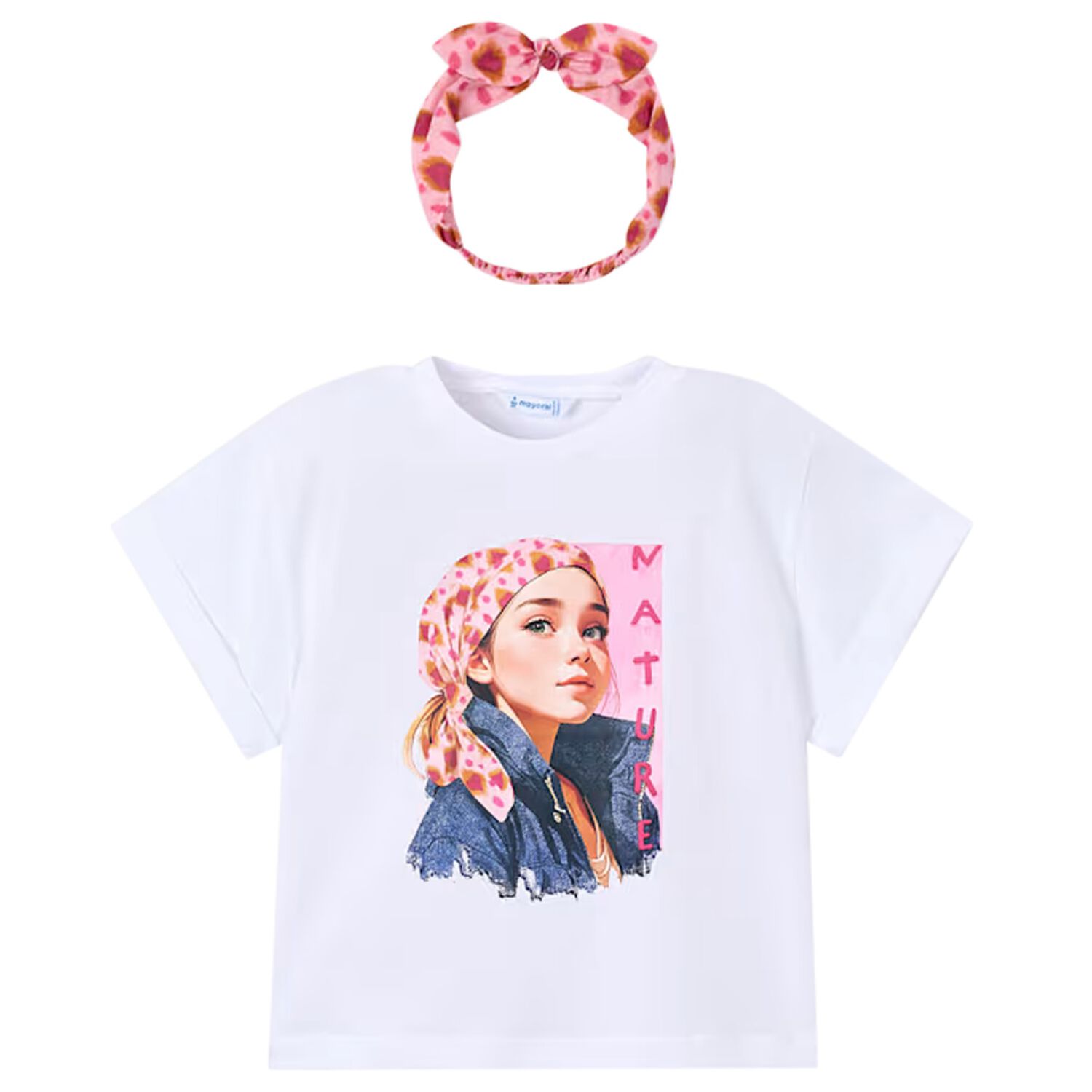 Girls White T-Shirt & Headband Set, 2, hi-res