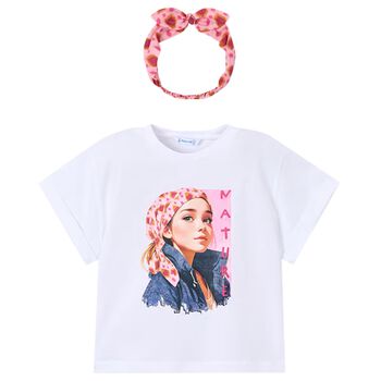 Girls White T-Shirt & Headband Set
