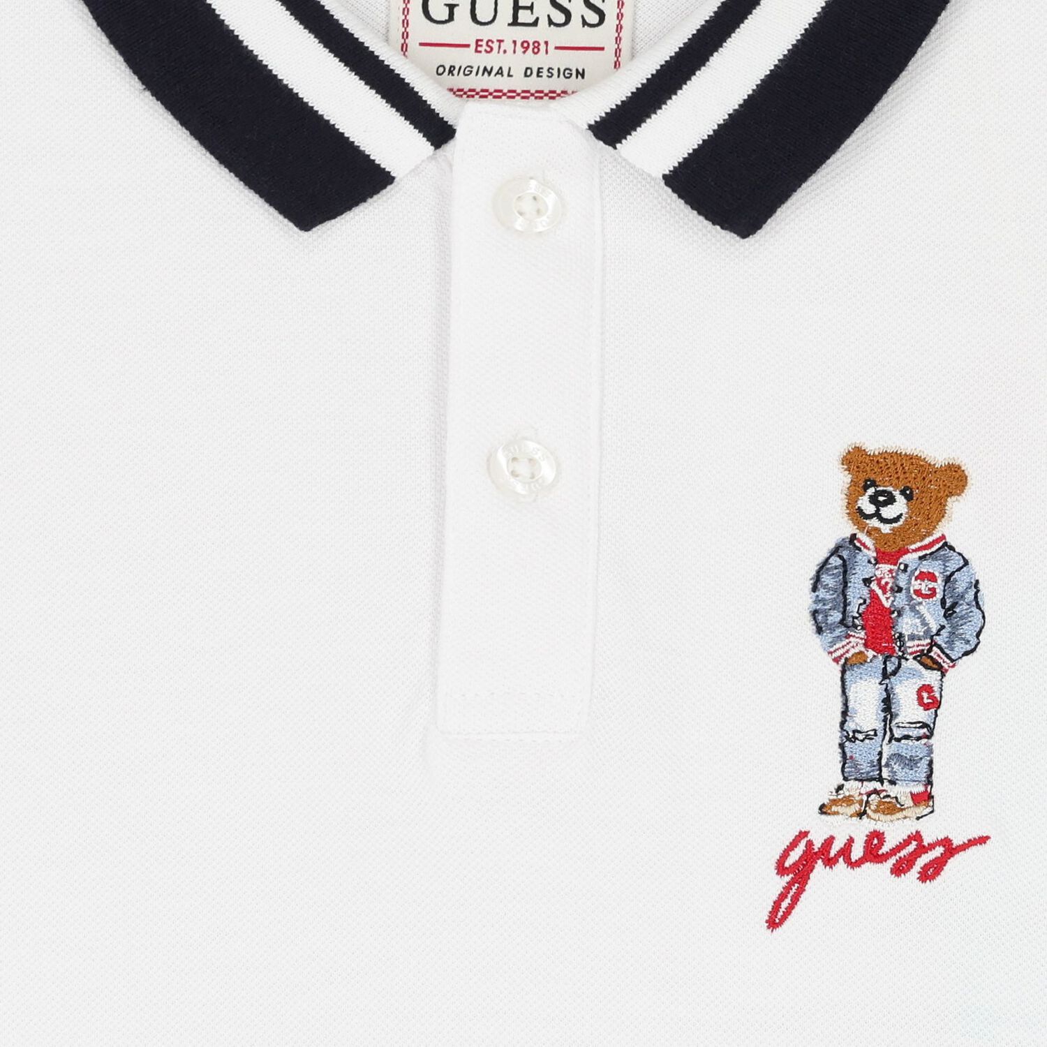 Boys White Teddy Bear Polo Shirt, 1, hi-res