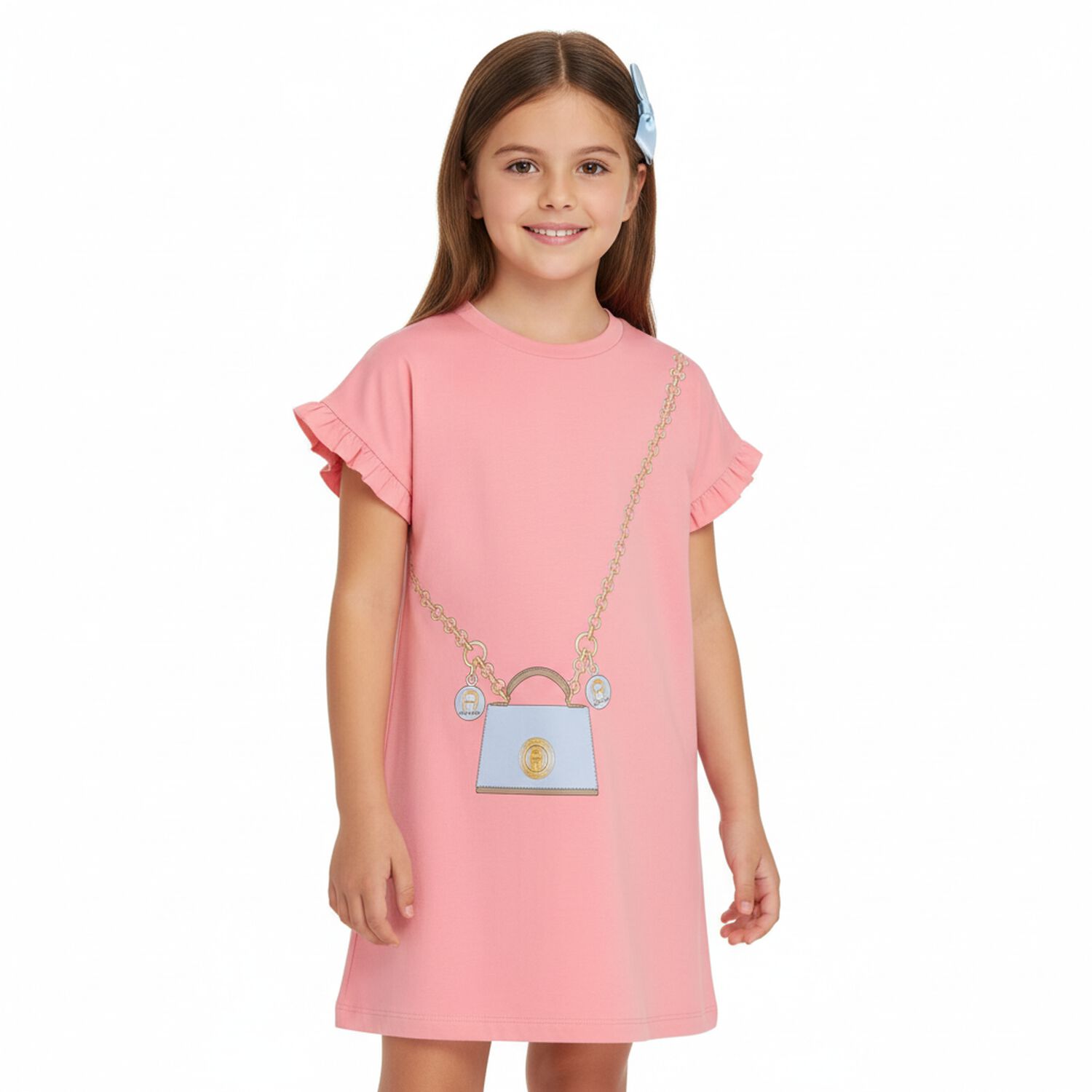Girls Pink Logo Bag Dress, 3, hi-res