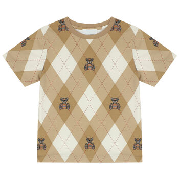 Beige Argyle Check T-Shirt