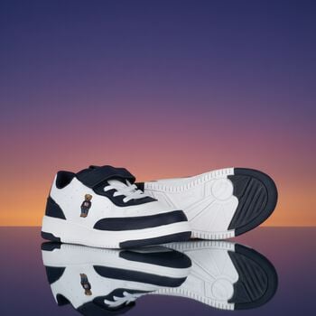 Boys White & Navy Blue Logo Trainers