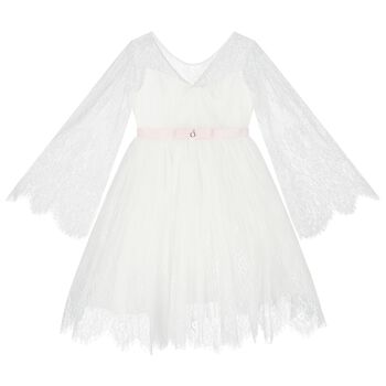 Girls White Chantilly Lace Mirelle Dress