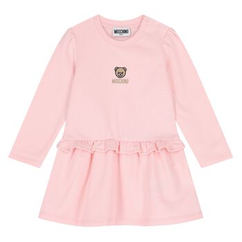 Younger Girls Pink Teddy Bear Logo Dress