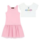 Girls Pink & White 2 in 1 Logo Dress Set, 1, hi-res