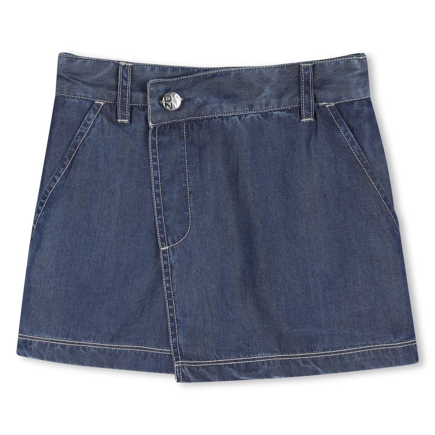 Girls Blue Denim Logo Shorts, 1, hi-res