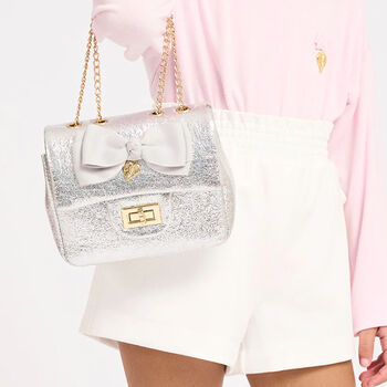 Girls Silver Bow Handbag