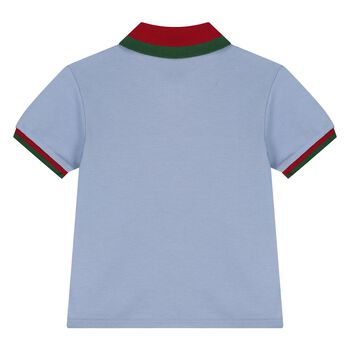 Younger Boys Blue Web Stripe Polo Shirt