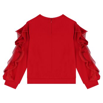 Girls Red Ruffled Sweatshirt