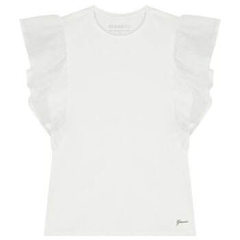 تيشيرت بنات بالشعار باللون الابيض 