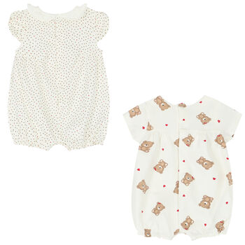 Baby Girls Ivory Teddy Bear Rompers (2 Pack)