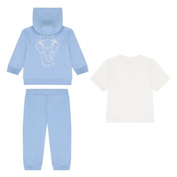Baby Boys Blue & White Elephant Logo Tracksuit Set