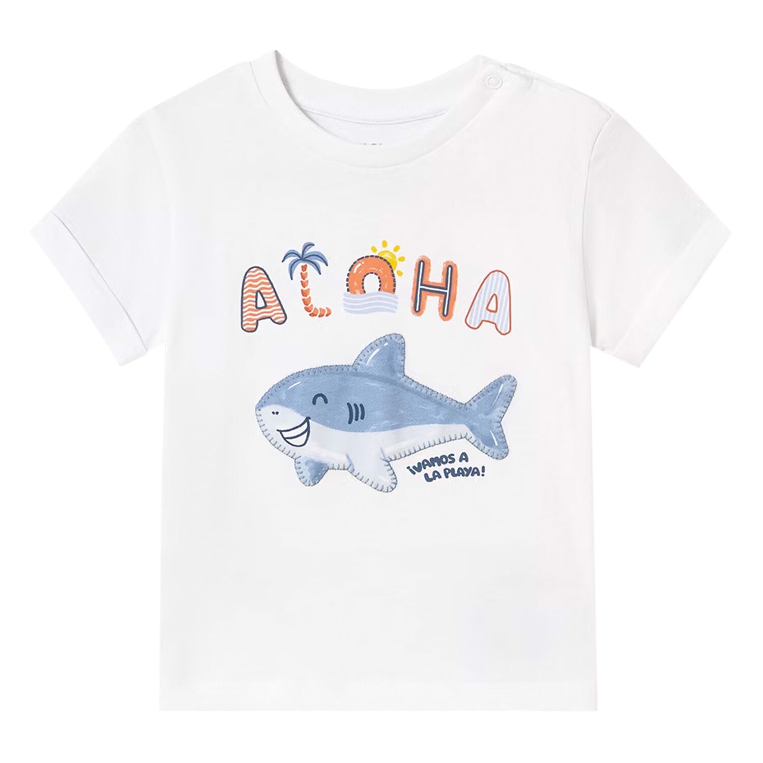 Younger Boys White Shark Cotton T-Shirt, 1, hi-res image number null