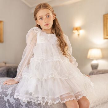 Girls Ivory Floral Tulle Dress