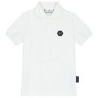 Boys White Logo Polo Shirt, 1, hi-res
