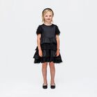Girls Black Tiered Satin Dress, 1, hi-res