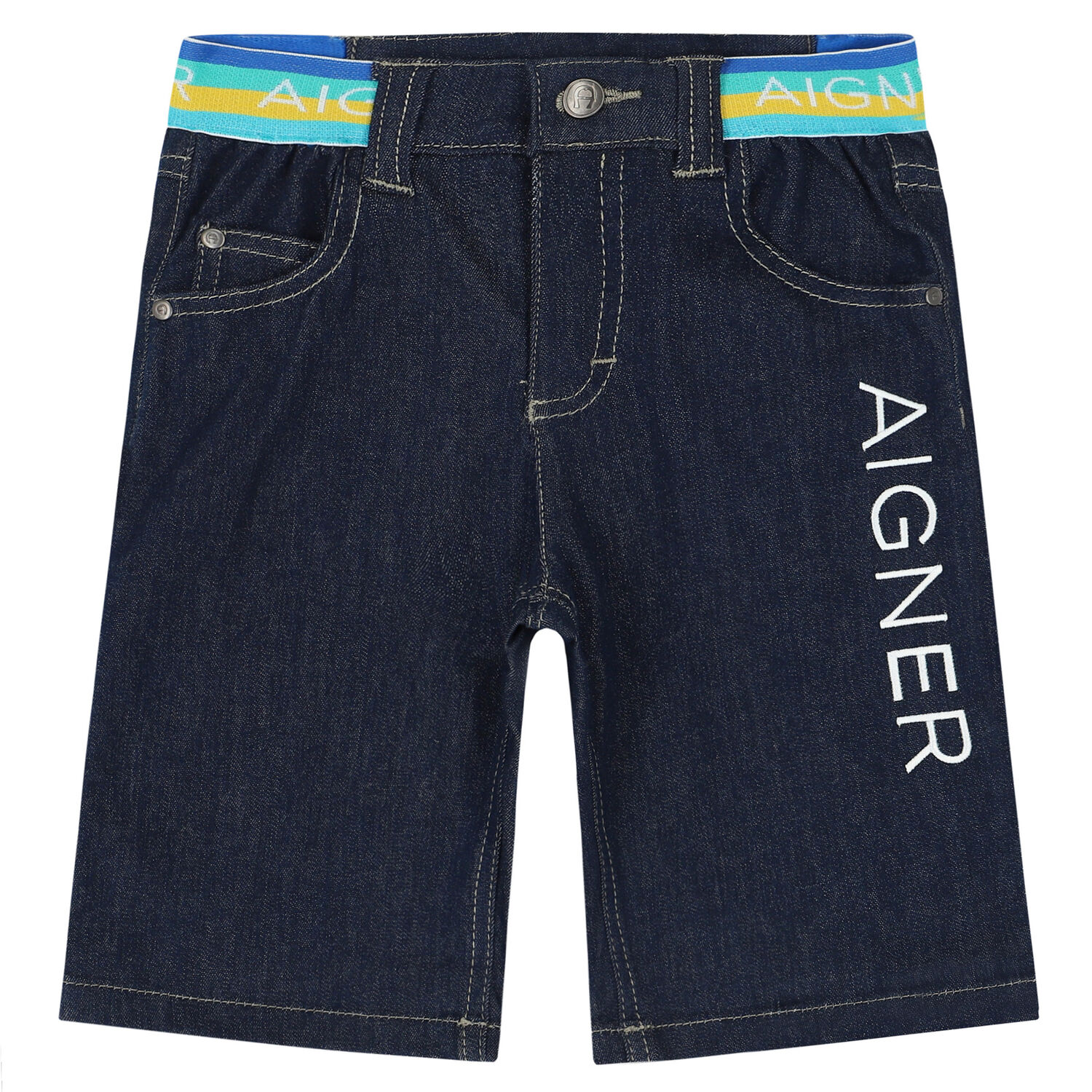 Boys Navy Logo Denim Shorts, 1, hi-res