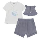Baby Boys White & Blue Tiger Shorts Set, 1, hi-res