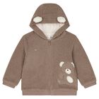 Beige Teddy Bear Hooded Zip Up Top, 1, hi-res