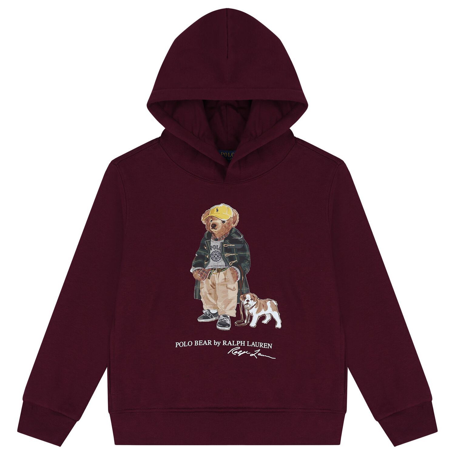 Boys Burgundy Polo Bear Logo Hooded Top, 1, hi-res