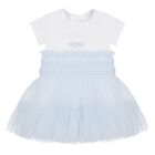 Baby Girls White & Blue Logo Tulle Dress Set, 1, hi-res