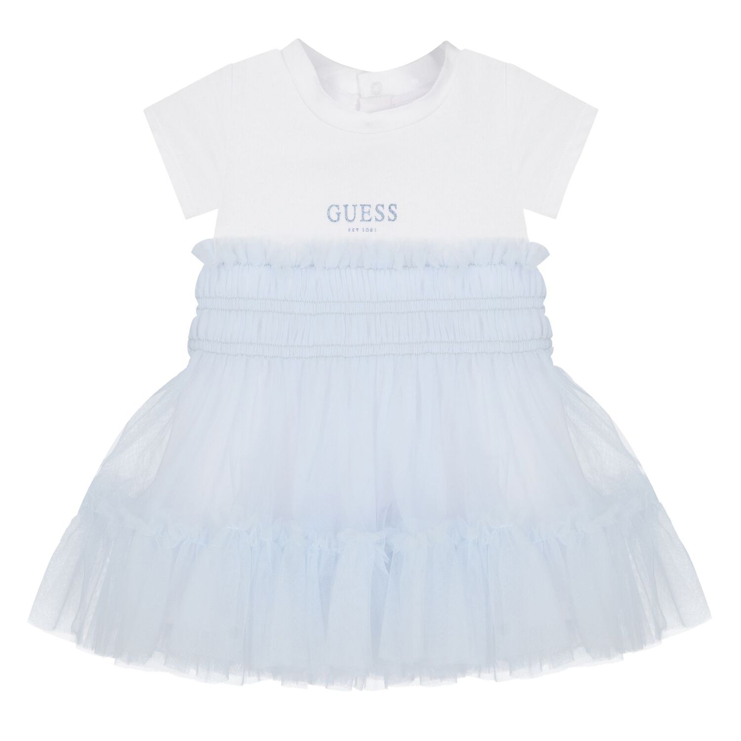 Baby Girls White & Blue Logo Tulle Dress Set, 1, hi-res image number null