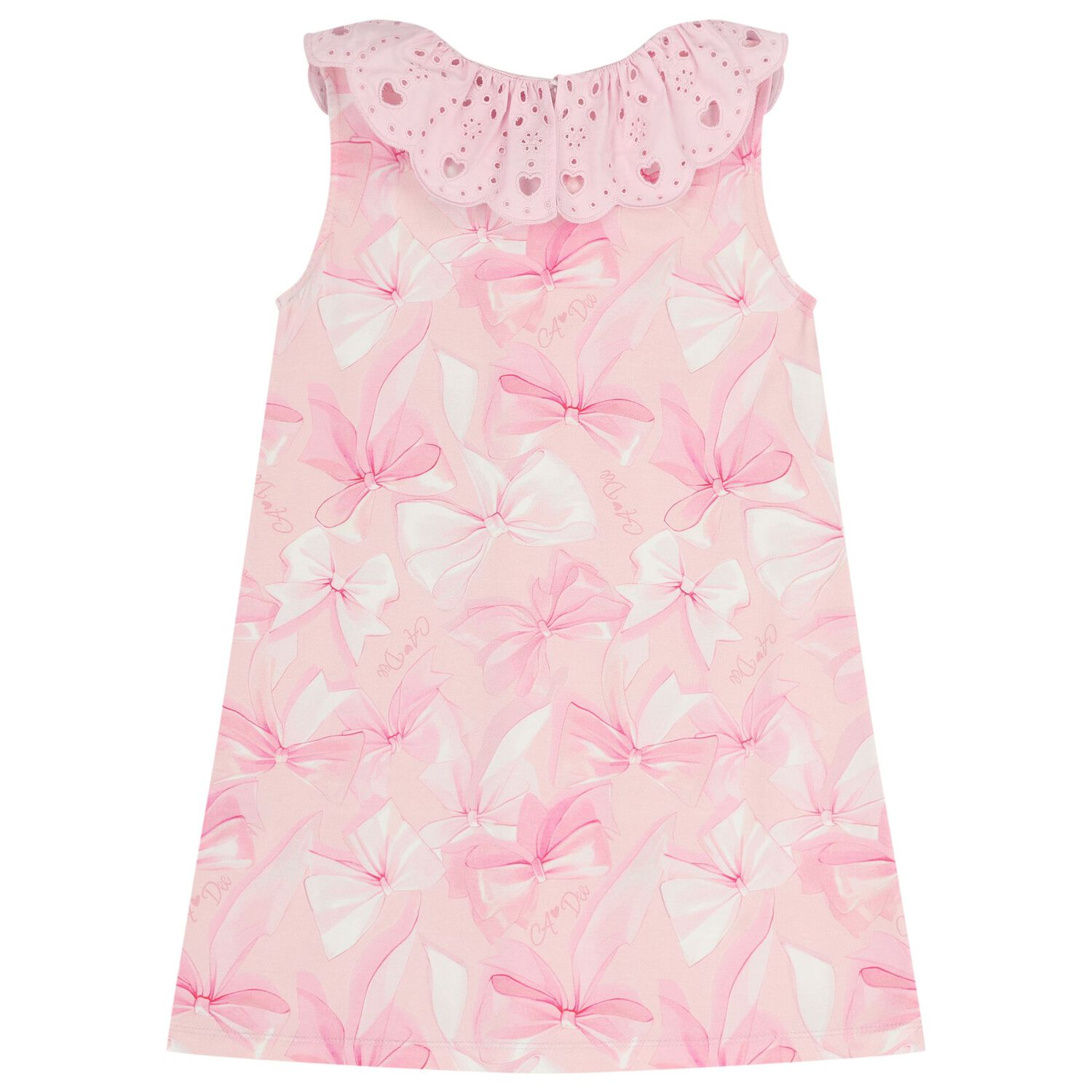 Girls Pink Bow Broderie Anglaise Dress, 1, hi-res