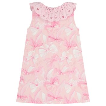 Girls Pink Bow Broderie Anglaise Dress