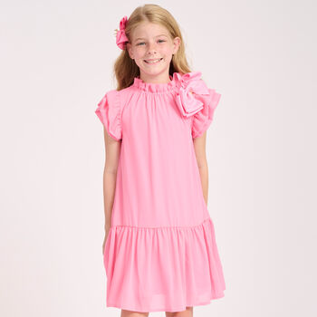 Girls Pink Bow Dress