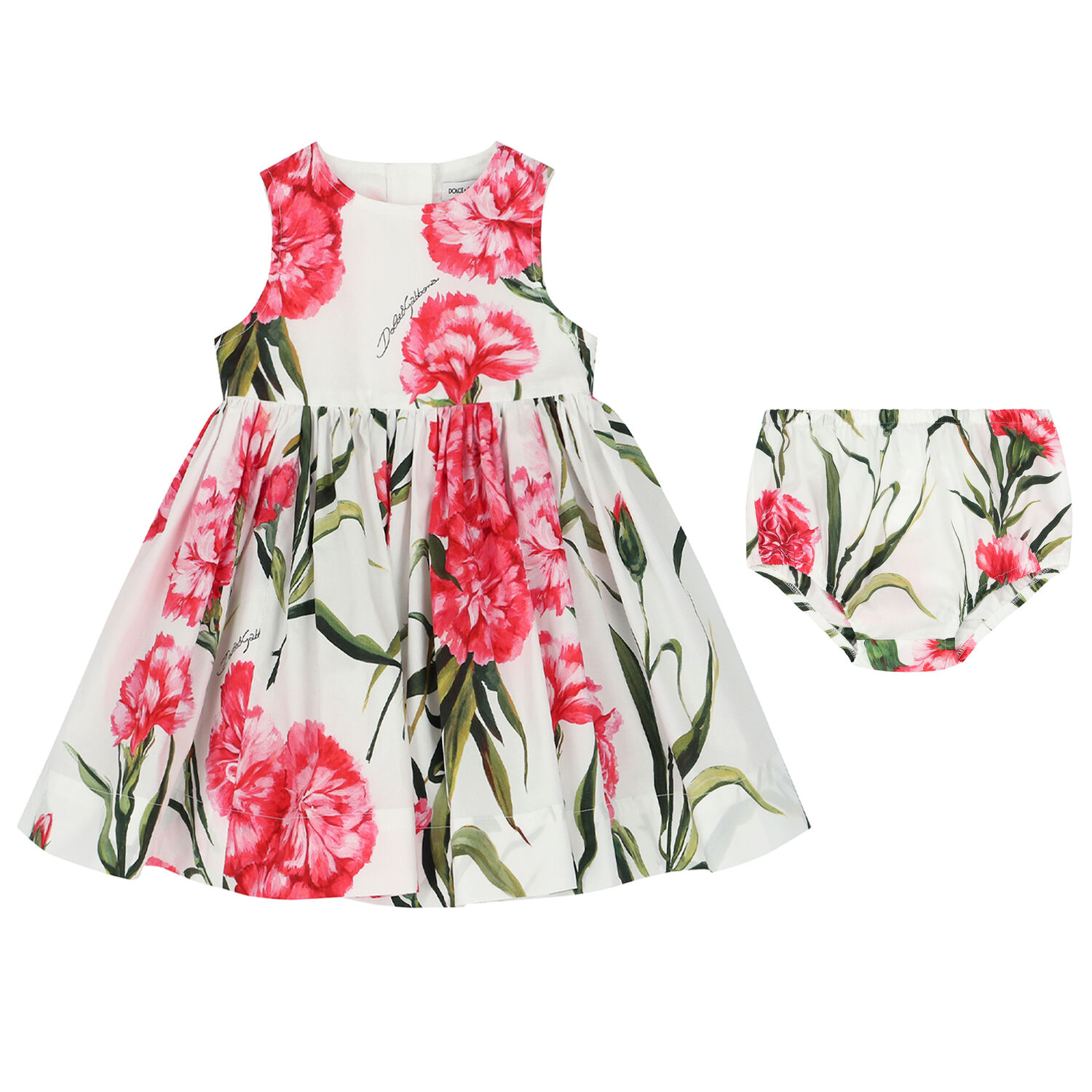 Younger Girls Ivory & Red Floral Dress Set, 1, hi-res
