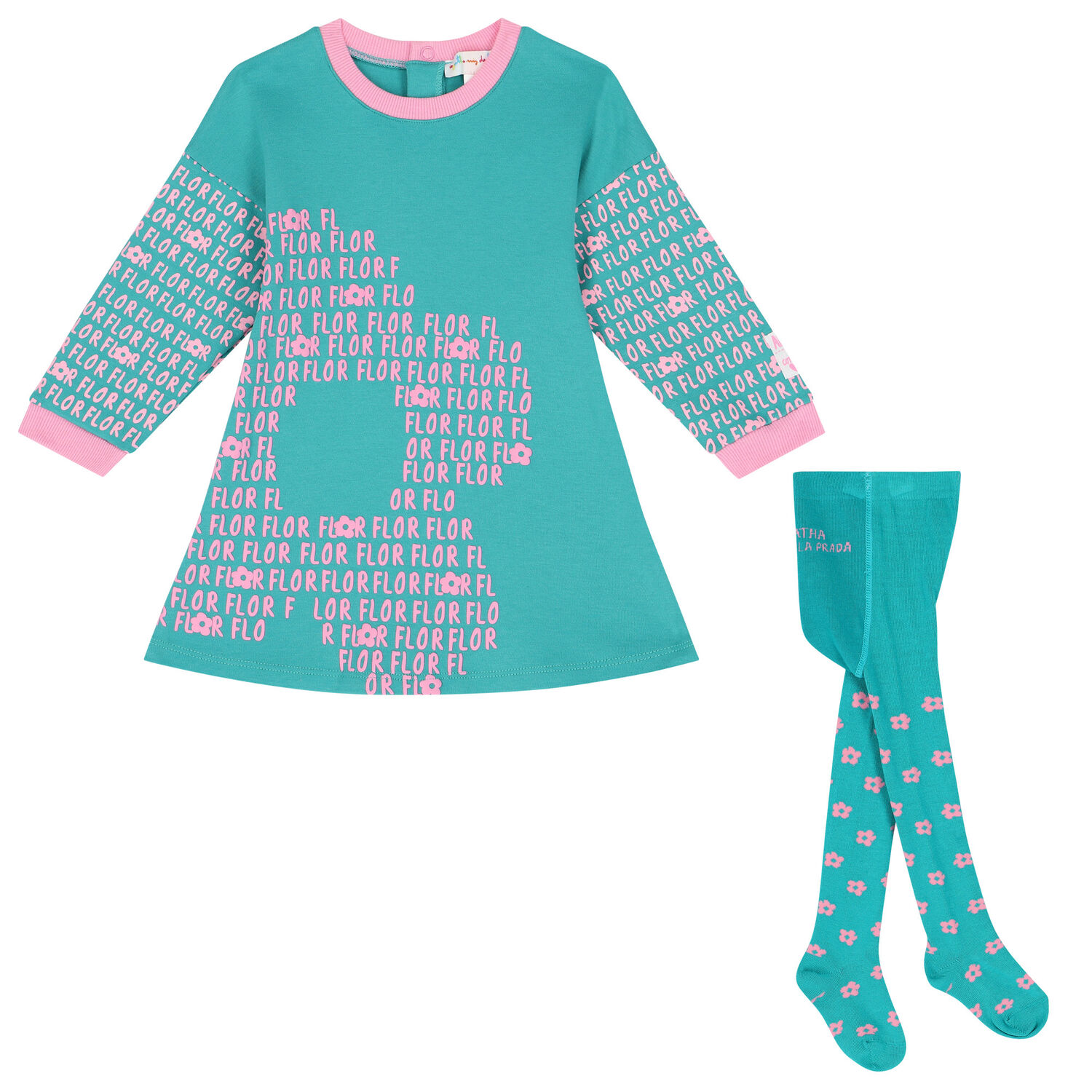 Girls Green & Pink Dress Set, 1, hi-res image number null