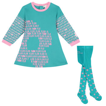 Girls Green & Pink Dress Set